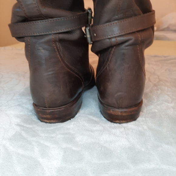 Worn in Frye Dorado Brown Leather Tall Riding Boots with Buckle Details - Picture 12 of 16